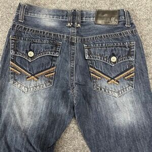 Rue21 Black Jeans Womens Size 32/32 Dark Wash Bootcut Whiskered Split Hem Denim